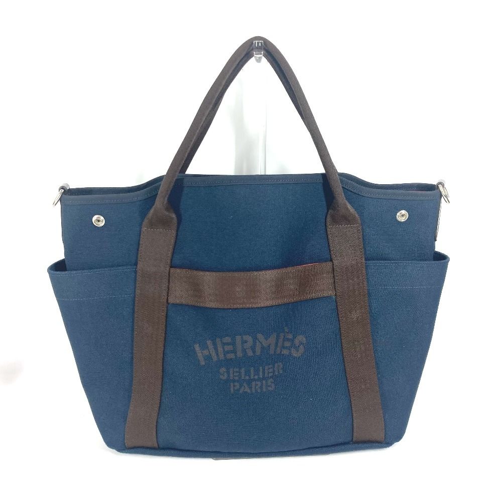 HERMES エルメス サックドパンサージュトートバッグ ネイビー/ブラウン