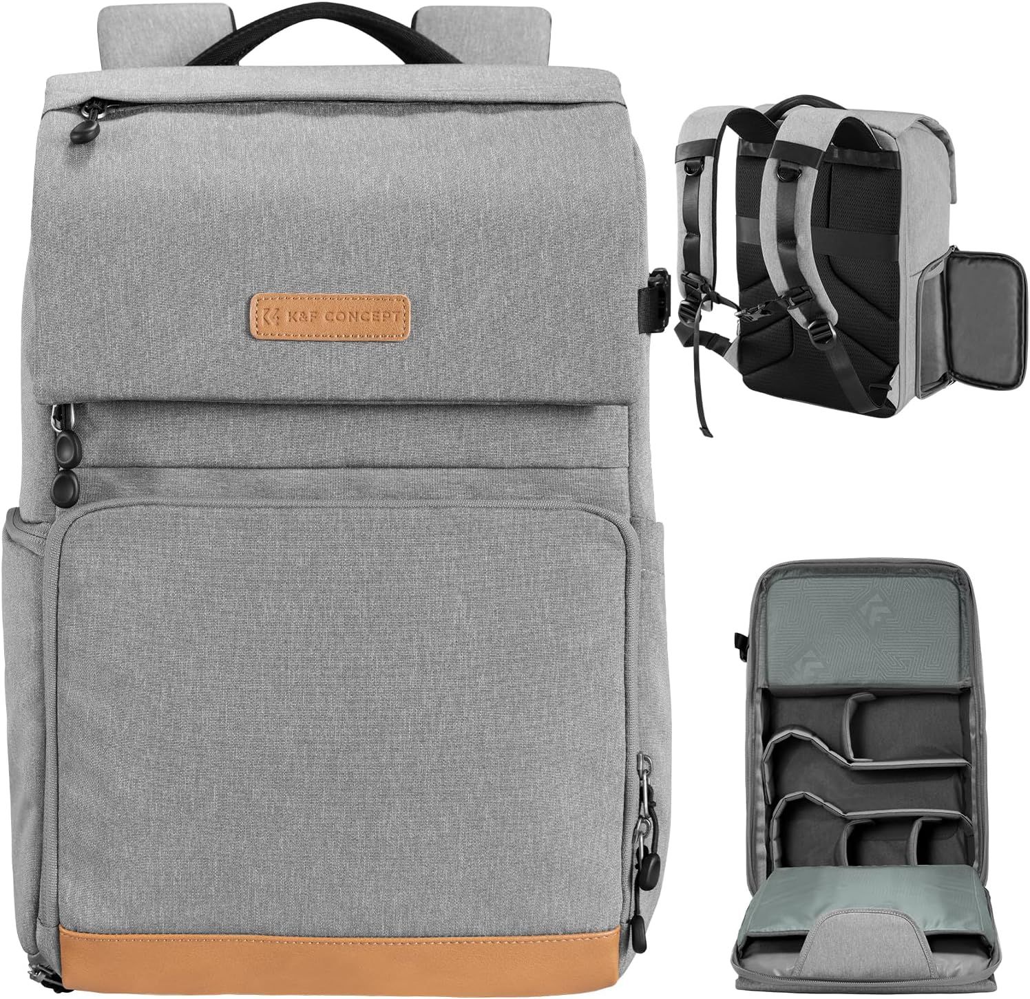 Ku0026F Concept カメラバッグ カメラ用バックパック カメラリュック 22L 大容量 おしゃれ 2気室 カメラリュックサック サイドアクセス レインカバー付き カメラケース 一眼レフ/16インチPC/三脚収