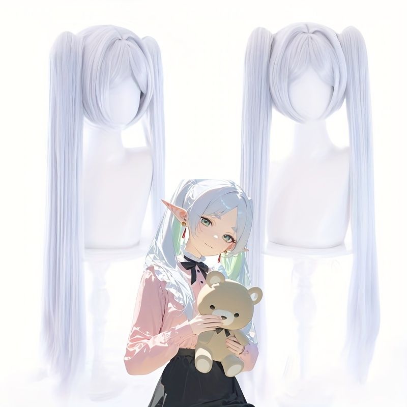 誰にでも合うおしゃれなソフトガールスタイルの銀色と白いタイガークリップのダブルポニーテール。スタイリングが簡単で、髪の量を増やします。ホリデードレスアップ、ロールプレイ、日常の旅行、パーティーギャッスリング、一般的なウイッグ。