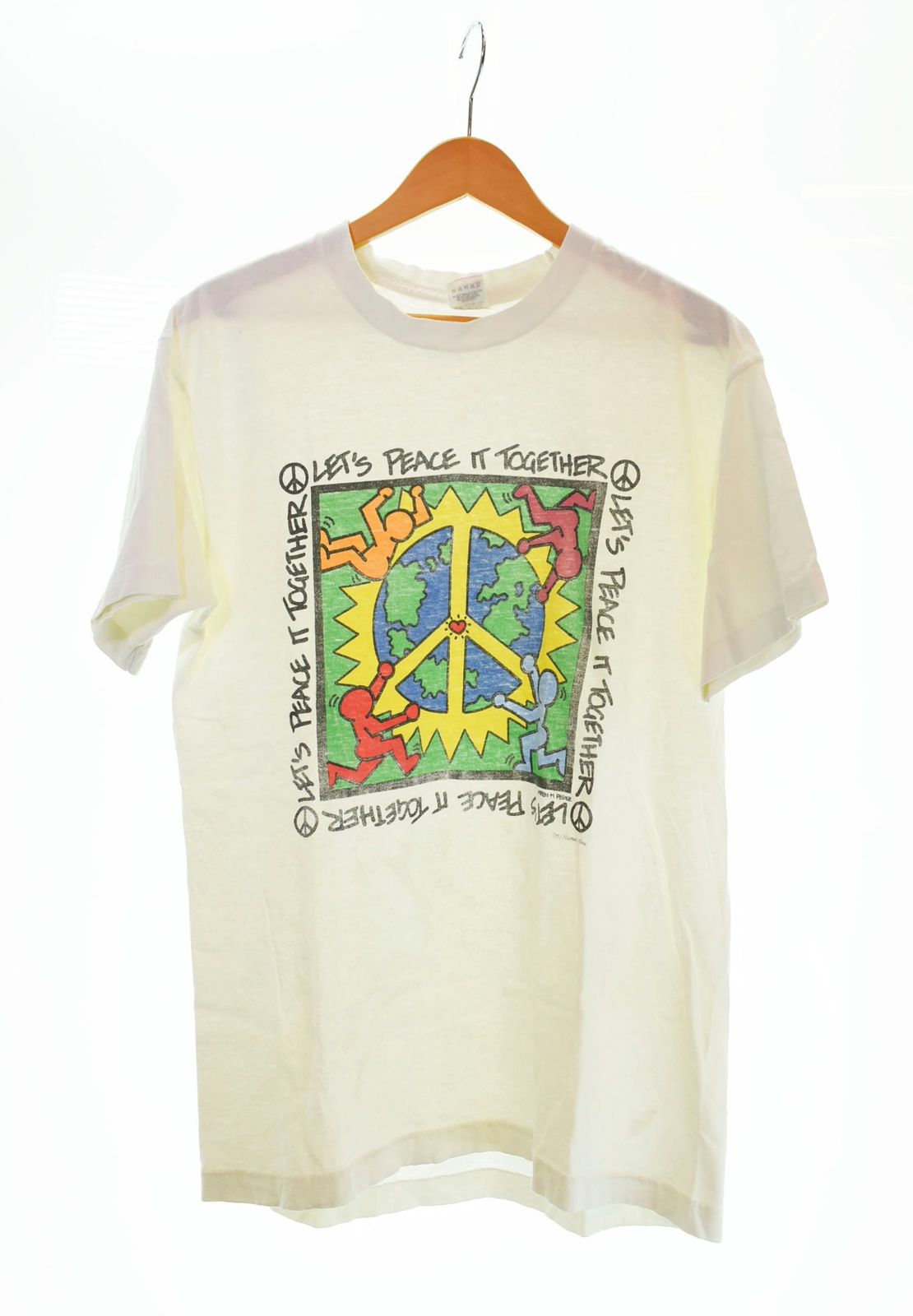 US US古着 90's  USA製 Keith Haring キースへリング プリント 半袖Tシャツ 白 Tシャツ ホワイト Lサイズ 103MT-1754