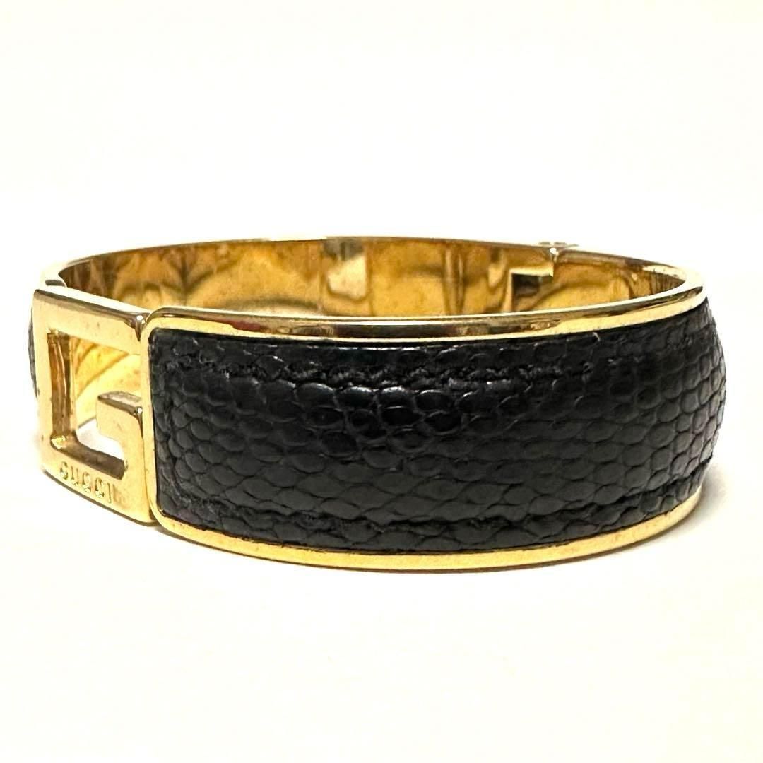 グッチ GUCCI リザード バングル ブレスレット Gロゴ ゴールド レザー