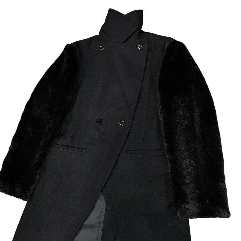 LIMI feu 19AW ウール カシミヤ ロングコート 黒S LIMI feu ウールカシミヤメルトンファースリーブ燕尾ロングコート