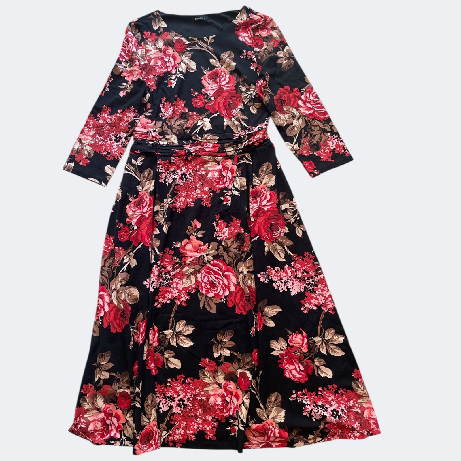 秋冬大人ブラックxレッドお花柄柔らかフ