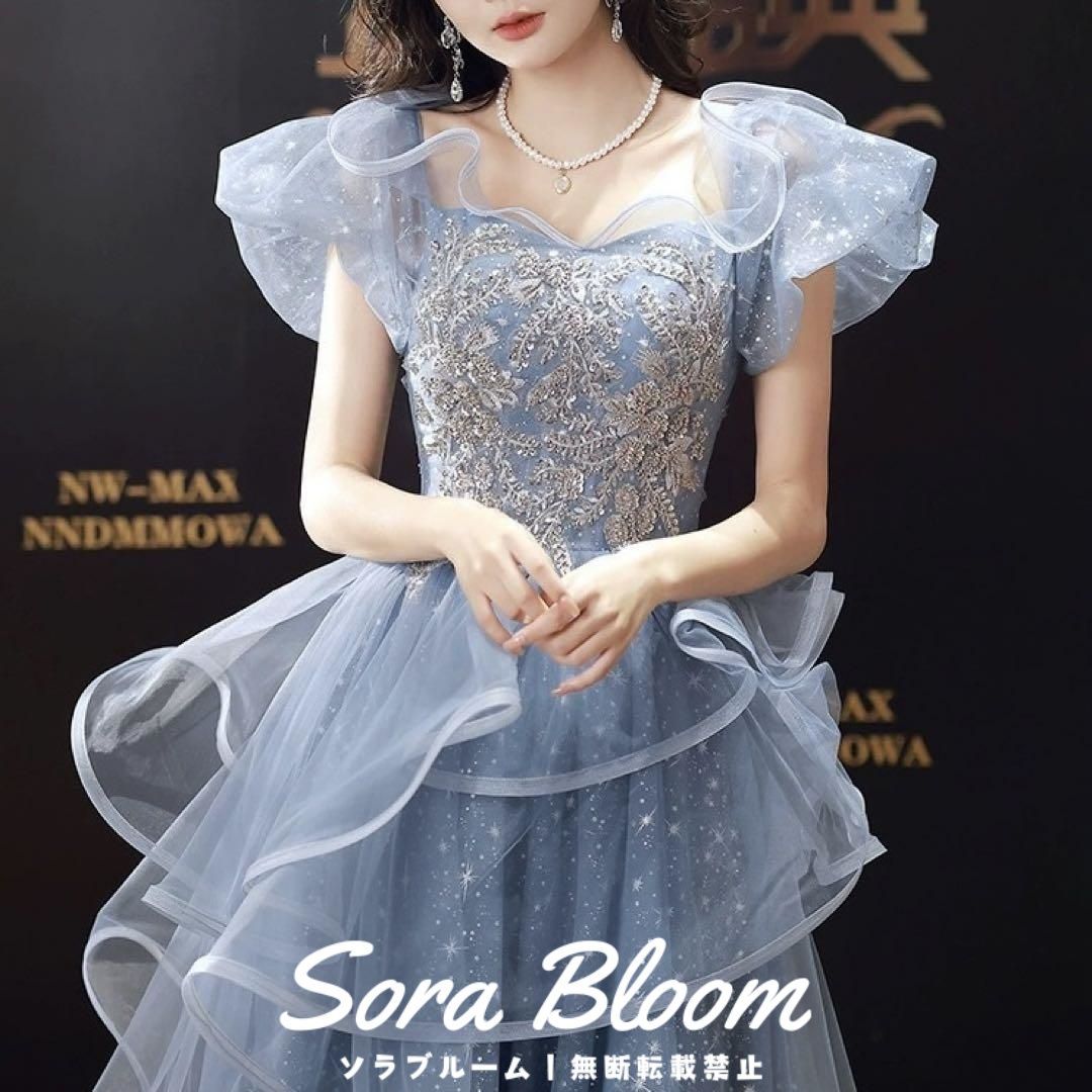 新品・未使用】フリルに花柄がオシャレなチュールイブニング