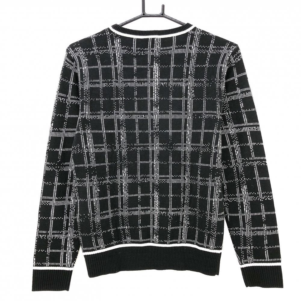 【超美品】プーマ セーター 黒×白 格子チェック ウール混 ニット  レディース M ゴルフウェア PUMA