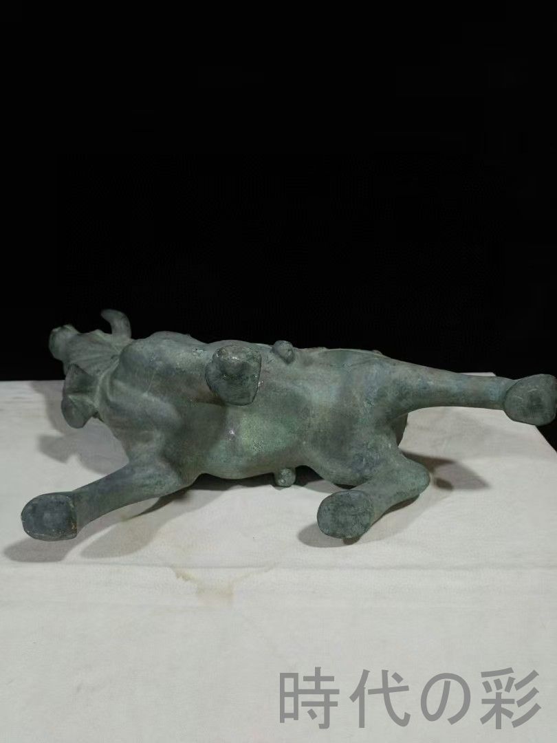 銅製風水置物 牛拉元宝