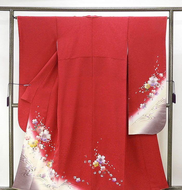 振袖 正絹 桜模様 身丈156cm 裄丈65cm 振袖 リサイクル 着物 e0570