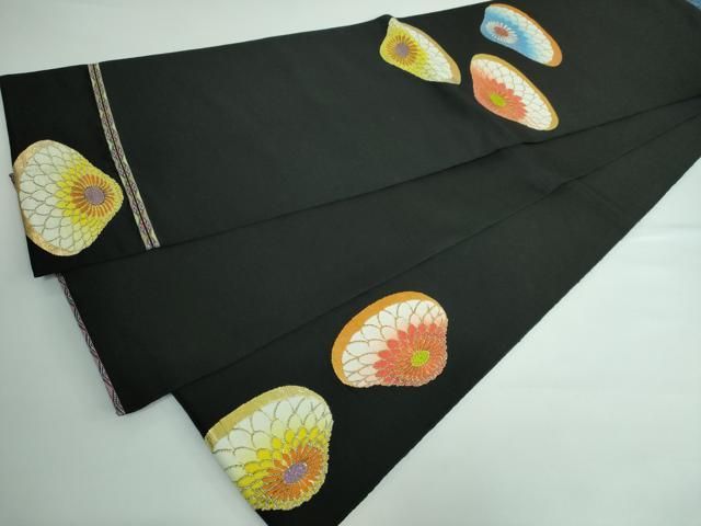 平和屋本店□最高級 龍村平蔵製 本袋帯 追粉菊錦 黒地 金糸 金糸