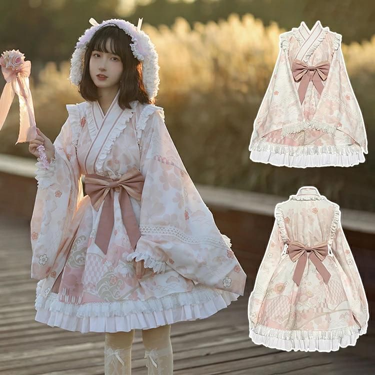 浴衣 ドレス 女の子 和風ロリータ ワンピース 和風 メイド服 ゆかた 浴衣ドレス 春 桜 お花見 グッズ かわいい ピンク 和装