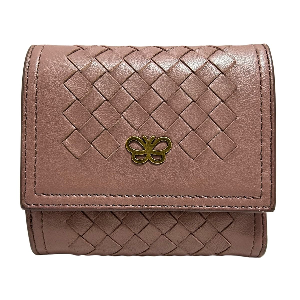 BOTTEGA VENETA ボッテガヴェネタ 3つ折り財布 イントレチャート ピンクベージュ バタフライ 蝶 レザー