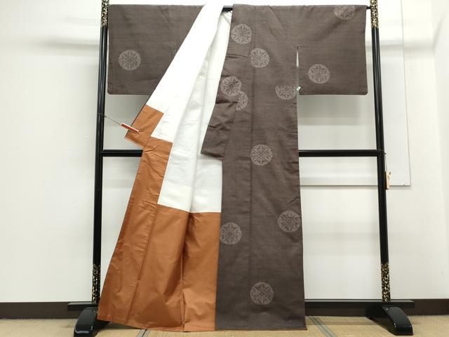 平和屋着物▽上質な紬 単衣 雲取り花文 正絹 逸品 AABB9228jh 平和屋