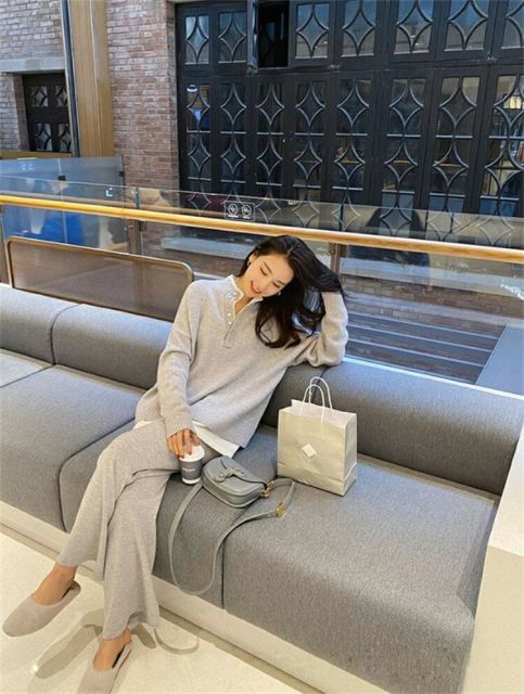 2点セット ニットセット レトロ 洋風 ワイドパンツ スラックス K T