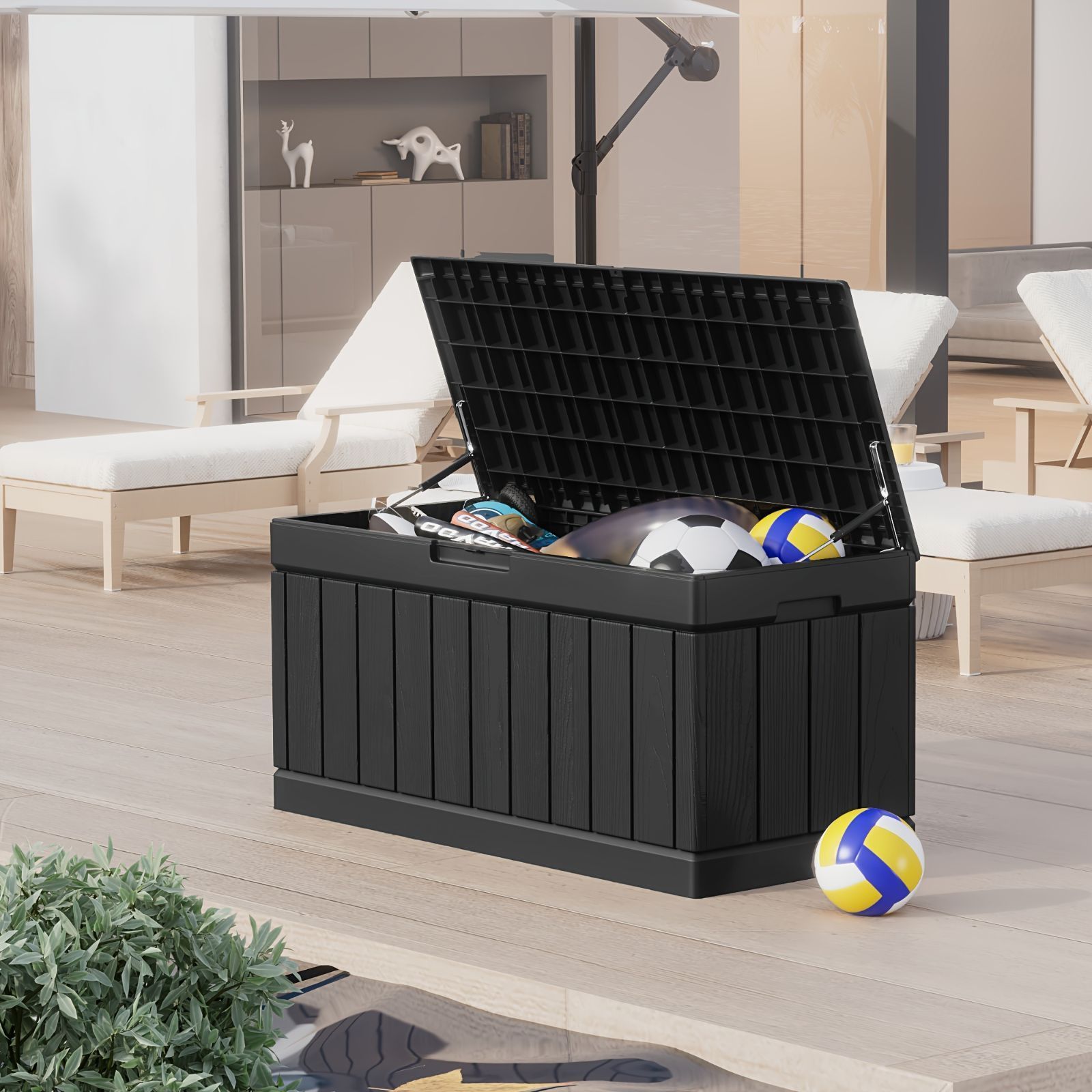 コンテナ 収納庫 物置 屋外 倉庫 310Ｌ 幅116 奥行き54 高さ58cm 屋外収納庫 ベンチストッカー ベランダ 庭 ガーデン収納 大容量 アウトドア収納 おしゃれ ブラック