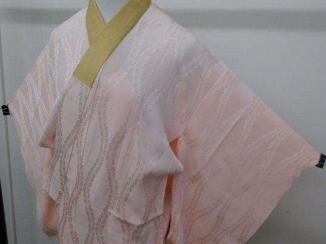 浅蘇芳色の格子調に桜　長襦袢（胴抜き、袖無双） 浅蘇芳色の格子調に桜 長襦袢（胴抜き、袖無双） | アンティーク