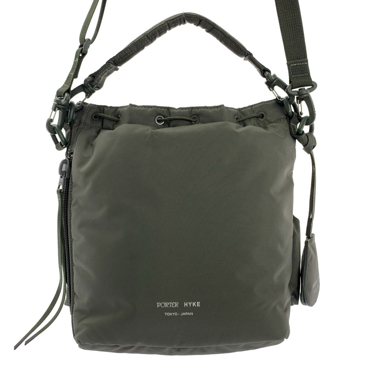 HYKE ハイク × PORTER ポーター TOOL BAG 2way ショルダー付き ロゴ ドローストリング 巾着 ハンドル ツールバッグ グリーン レディース DECORATOM_COM_BR