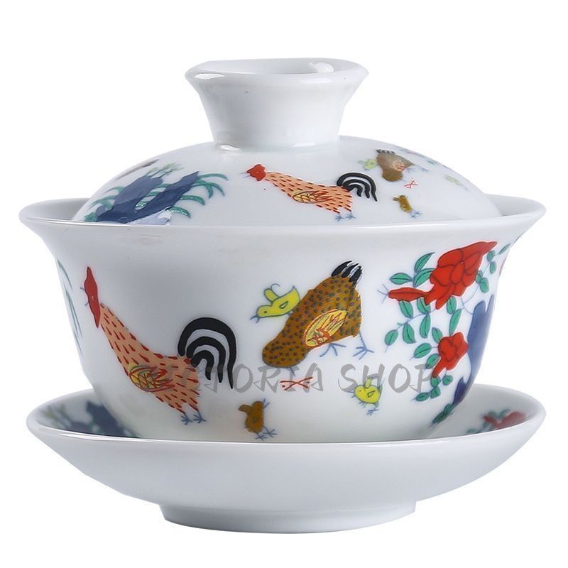 景徳鎮 青花釉里紅三才蓋碗 茶碗 煎茶器 未使用品 景徳鎮 陶磁器 百子図三才蓋碗 茶碗 茶道具 煎茶器 新品未使用