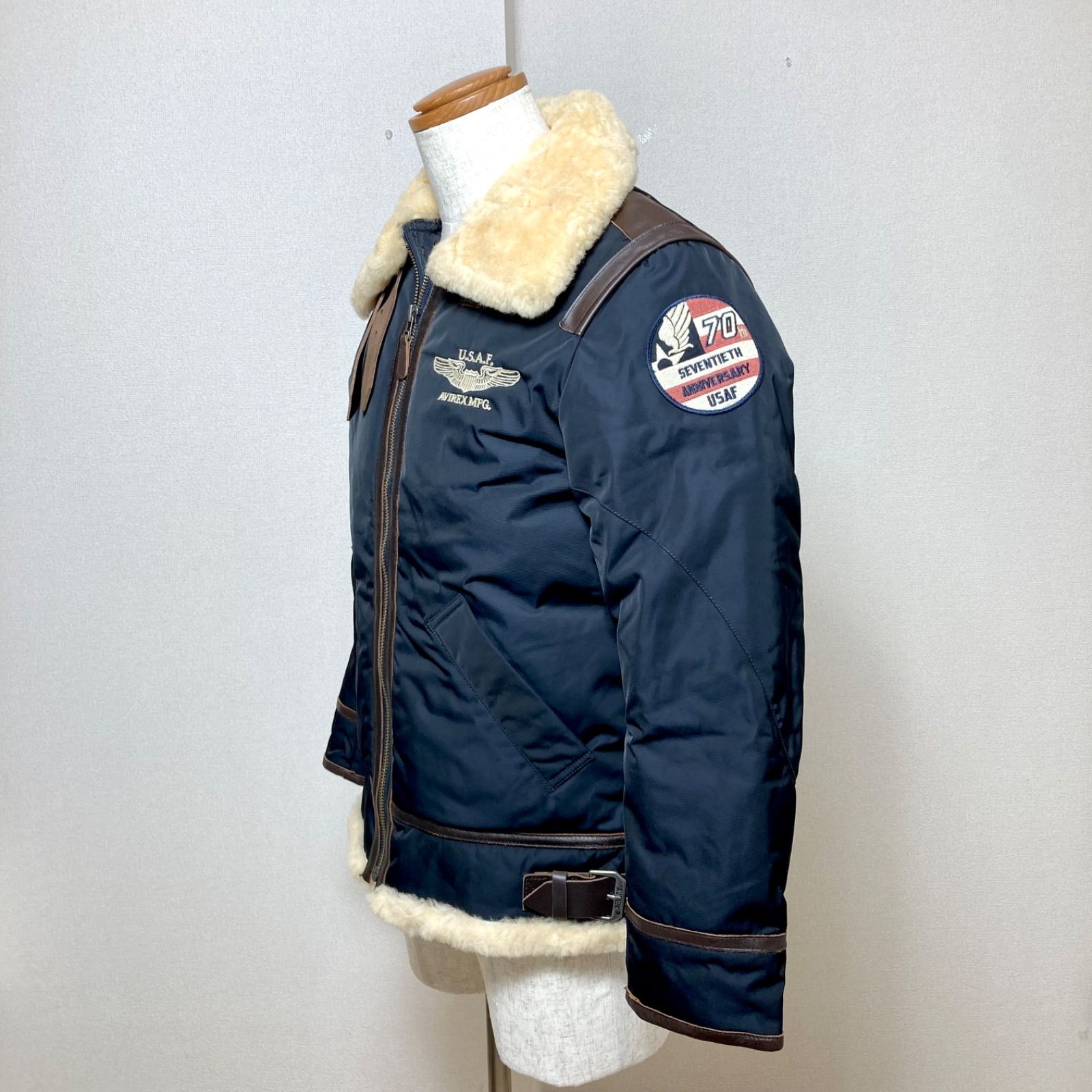 美品/希少✨AVIREX B-3 ムートン ダウンジャケット 70th XL 黒 AVIREX アヴィレックス レザー ダウンジャケット B-3 ボンバー