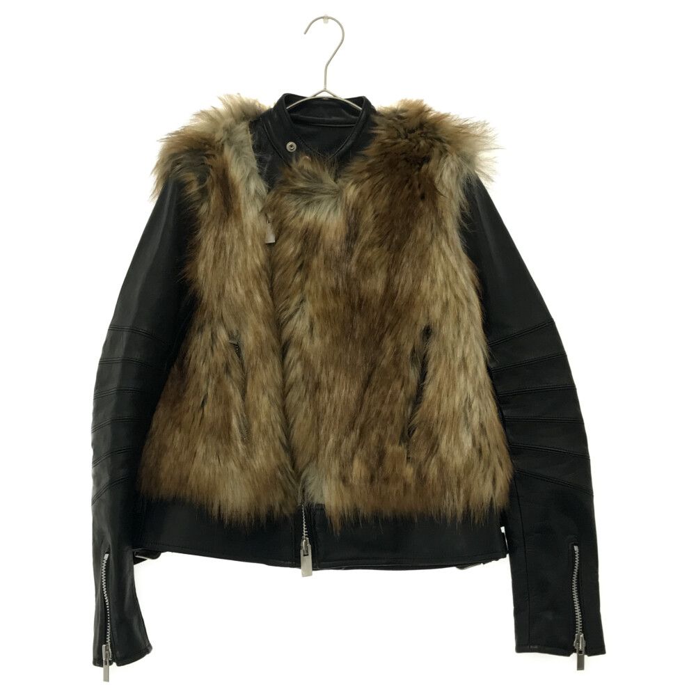 Sacai (サカイ) 17AW FAUX FUR SINGLE LEATHER RIDERS JACKET 17-03388  フェイクファーシングルレザーライダースジャケット ブラウン/ベージュ/ブラック レディース - メルカリ