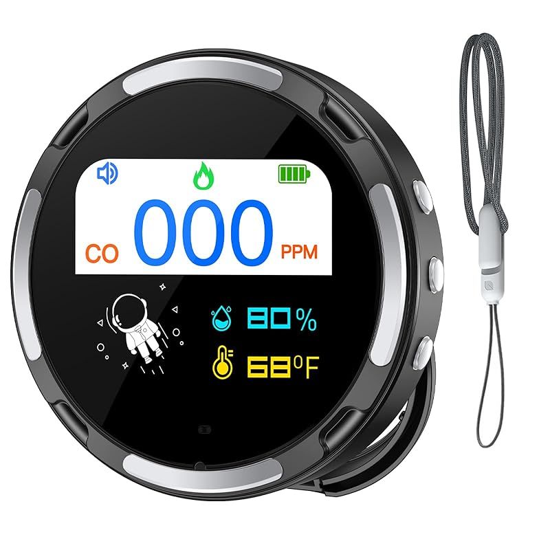LSENLTY ポータブル一酸化炭素検知器 IP65防水 一酸化炭素検知器 CO通知機能付き 96時間待機時間 旅行/車/車両/航空機/キャンプ用CO検知器 3 In 1 CO モニター (温度、湿度、CO) 日本語説明書 黒
