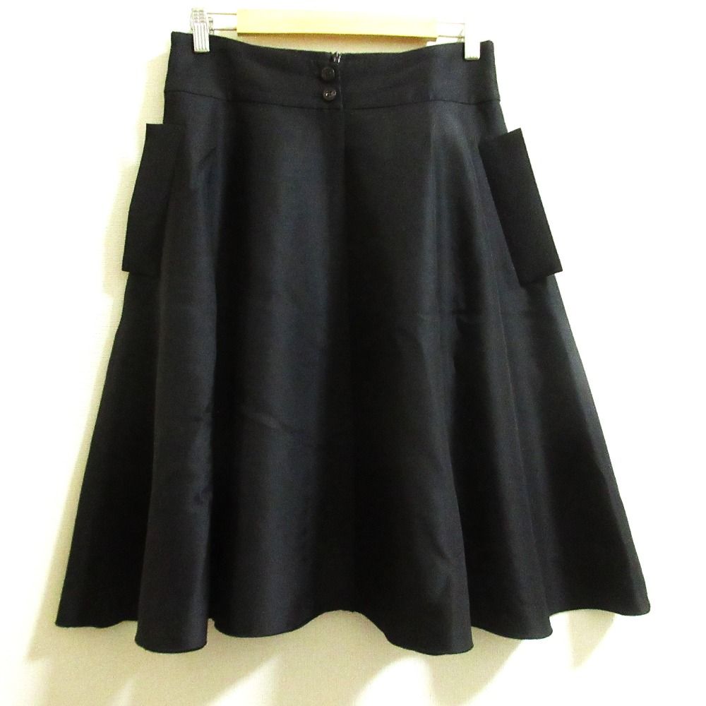 FOXEY フォクシー ウール シルク Skirt Triangle スカート 36558 サイズ42 ブラック レディース 古着