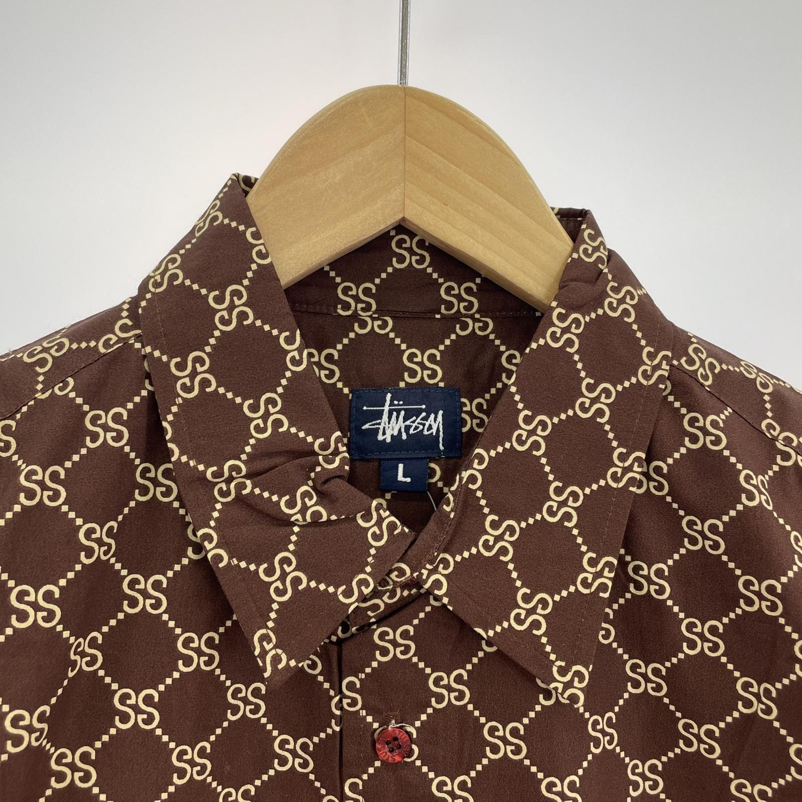 STUSSY USA製 オールド ステューシー モノグラム 総柄 長袖 シャツ 90s 