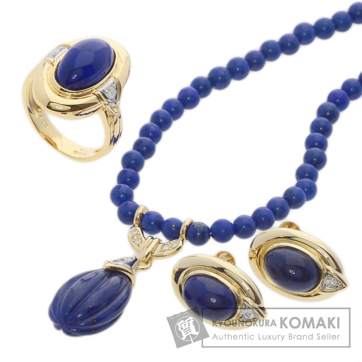 SELECT JEWELRY セレクトジュエリー ネックレス・リング・イヤリング 3点セット ラピスラズリ ダイヤモンド ネックレス K18YG  PT900 レディース