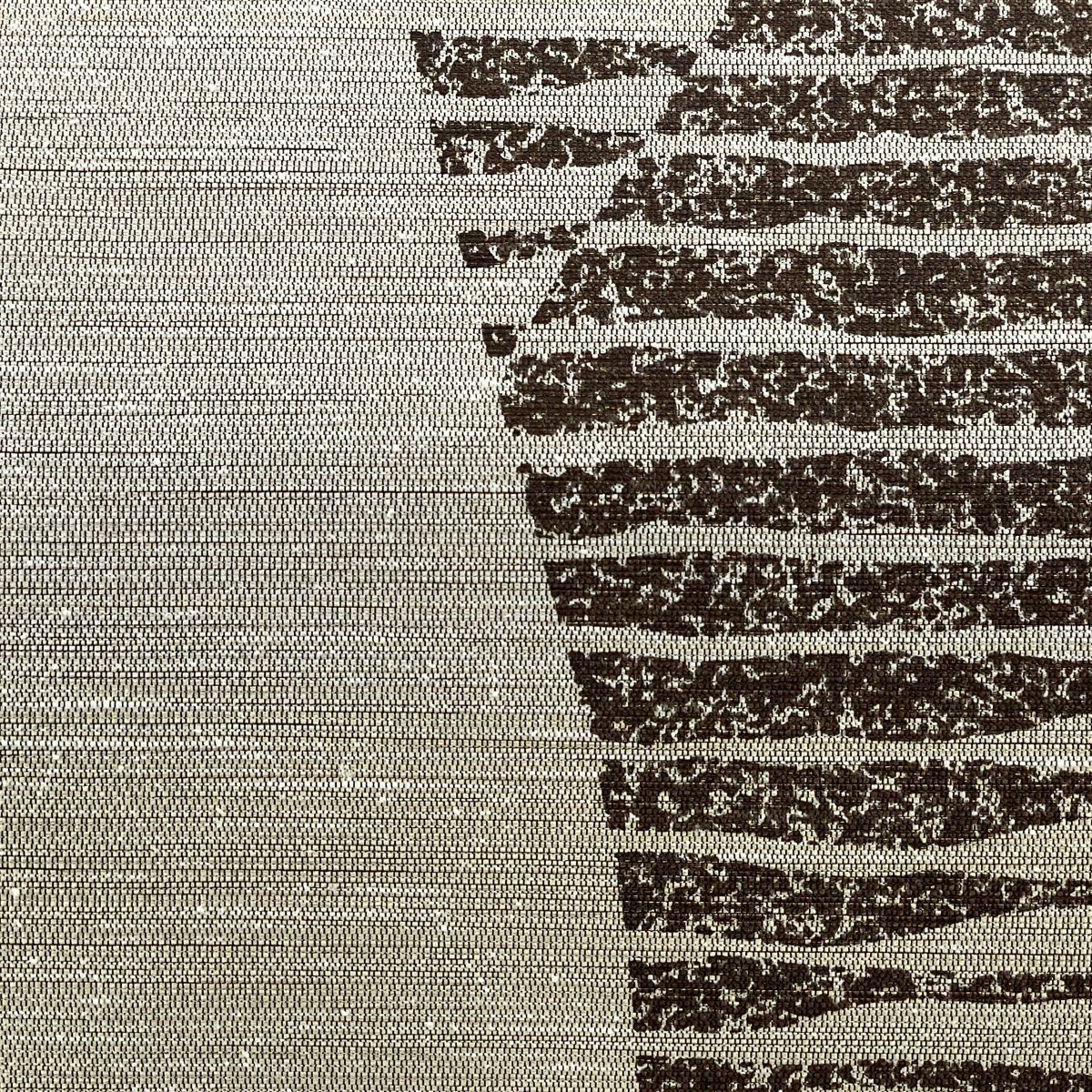 袋帯 美品 名品 段縞 幾何学模様 金糸 薄茶色 全通 正絹 【中古
