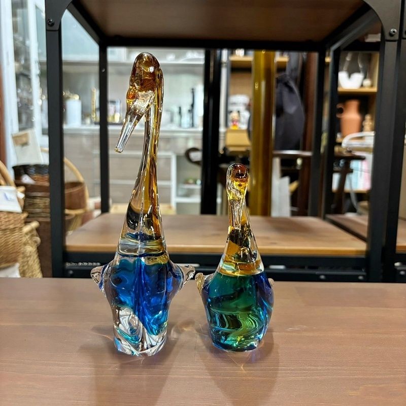 難あり※ MultiGlass マルティグラス スワン ペア 2羽 セット ガラス