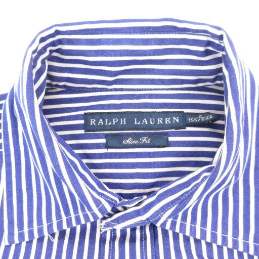  ラルフローレン RALPH LAUREN ストライプシャツ ブラウス 長袖 ロゴ ポニー刺繍 2 青 ブルー 白 ホワイト GV GY 18 長袖 シャツ ブラウス