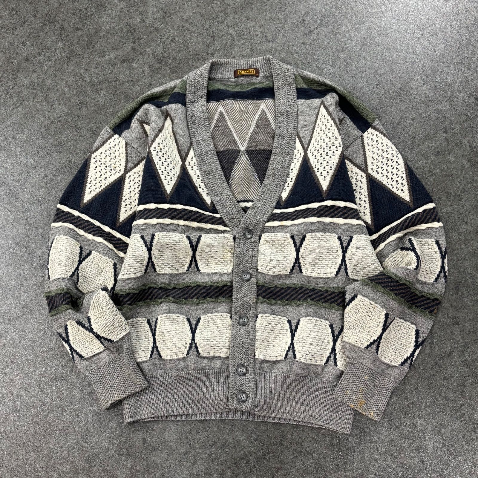 O1 ARAMIS 3D Design Cardigan Vintage クレイジーパターン ニット