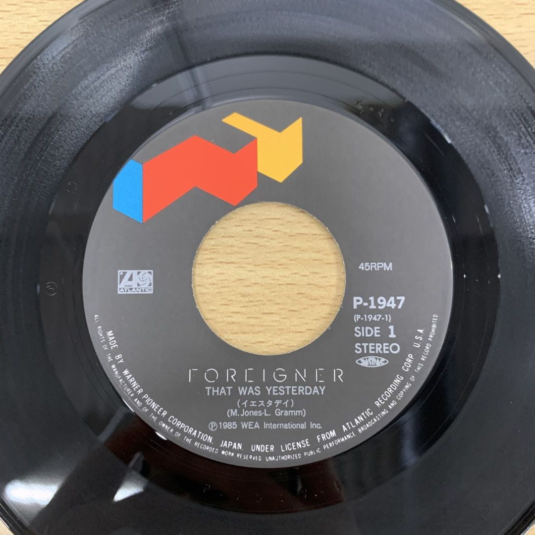 ○01)【同梱不可】フォリナー/イエスタデイ/Foreigner/That Was Yesterday/P-1947/EPレコード/7インチ/国内盤 /アナログ盤/A - メルカリ