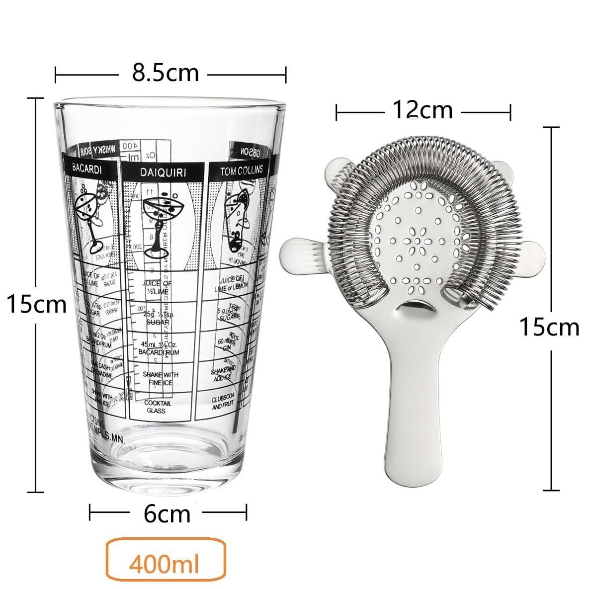 目盛り付き 400ml 4本爪カクテルストレーナー付き カクテル 目盛り付き 400ml 4本爪カクテルストレーナー付き カクテル