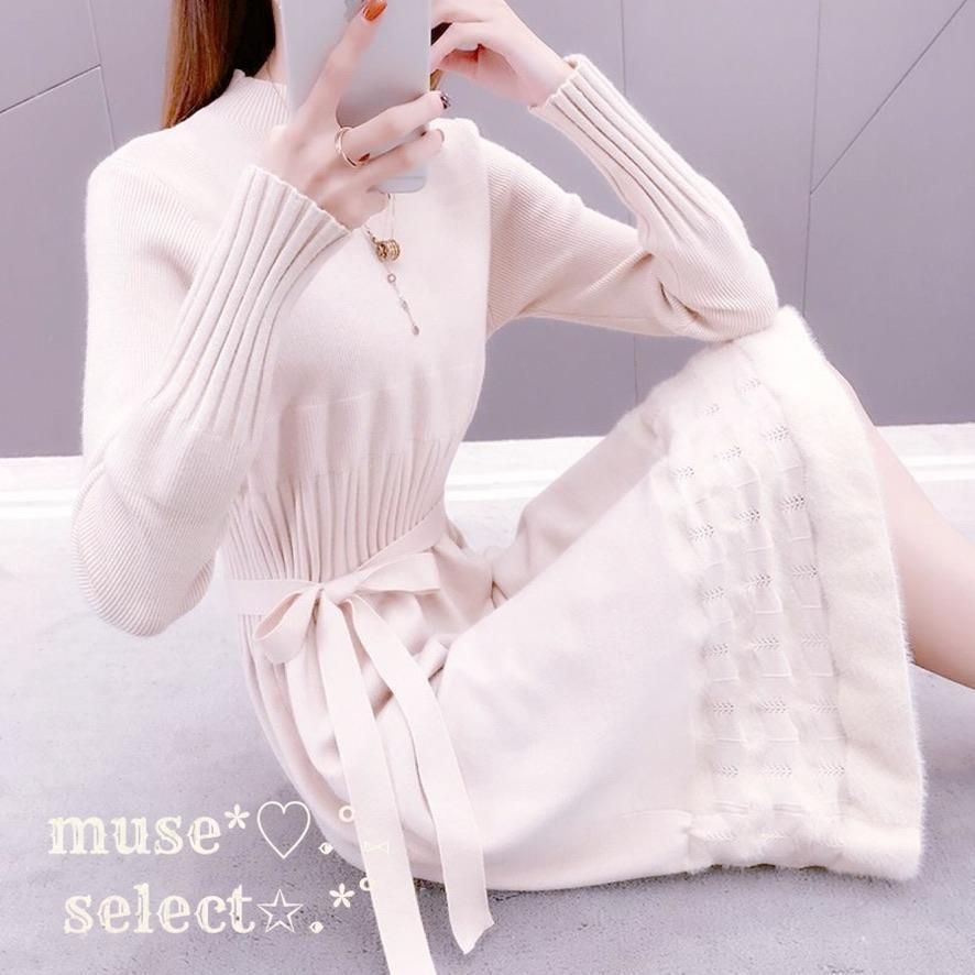 お値下げ ふわふわ♡サンバレー 眠た オフホワイト ニットワンピース