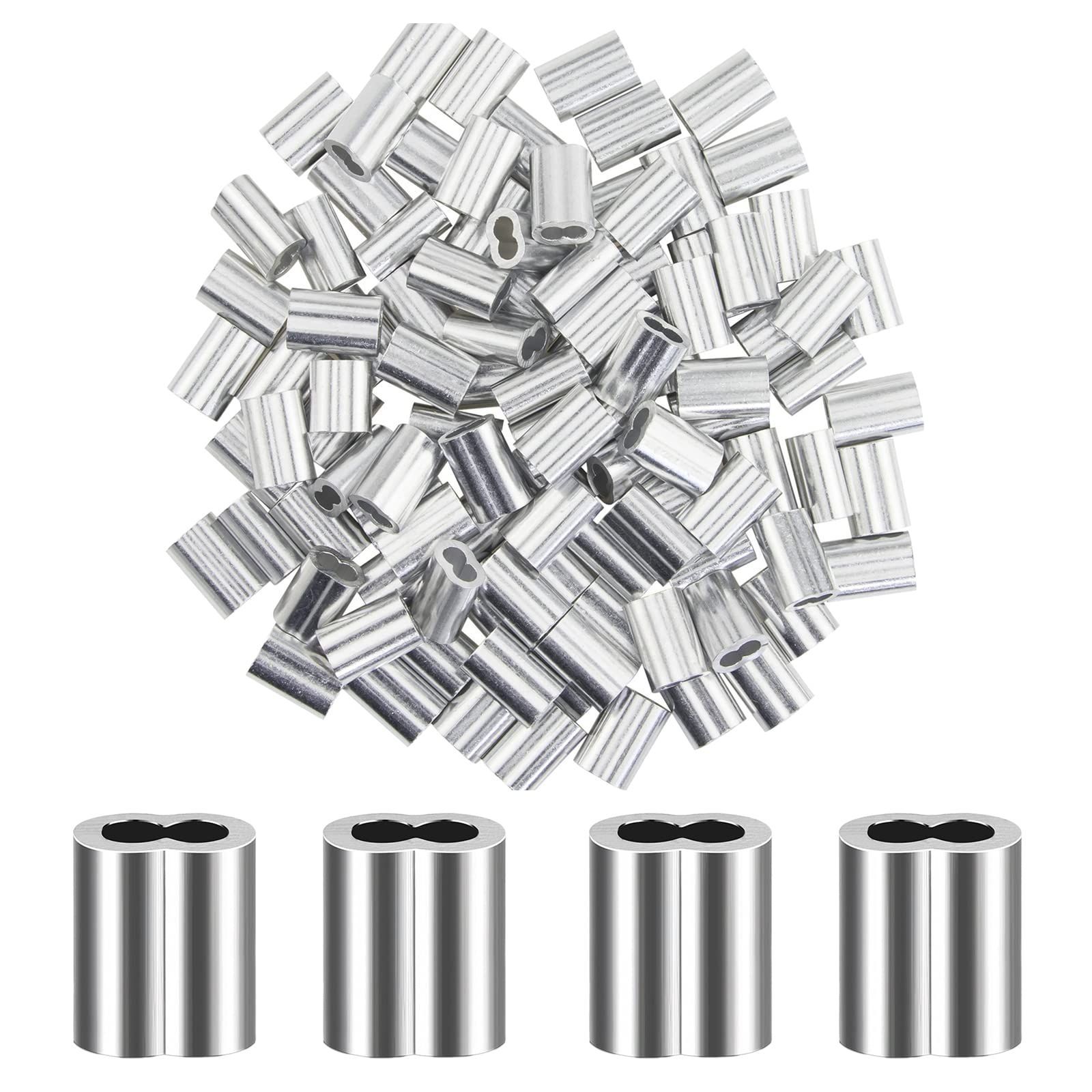 Size:3mm ワイヤーロープスリーブ (3mm /100個セット) アルミスリーブ八字型 アルミクランプ管 アルミ合金 ワイヤーロープ用 かしめ機固定