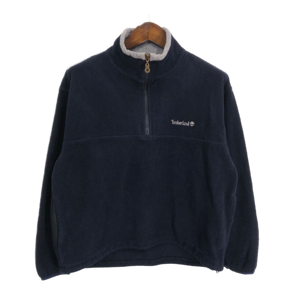 Timberland ティンバーランド ハーフジップ フリースジャケット ワンポイントロゴ ネイビー (メンズ M) 中古 古着 S5873