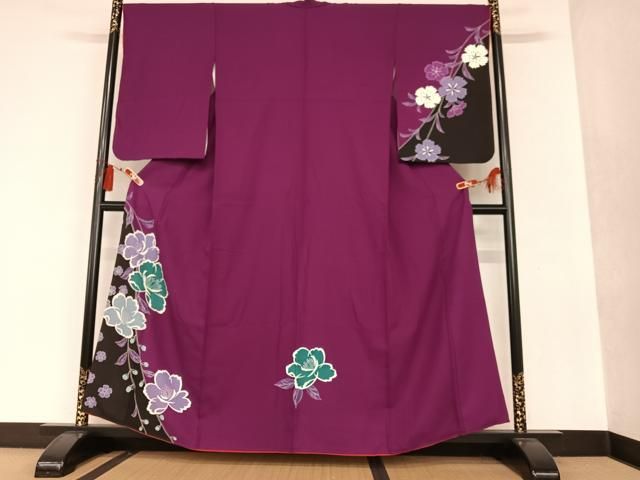 平和屋着物○山岡古都 訪問着 更紗花鳥唐草文 鬼しぼ縮緬 正絹 逸品