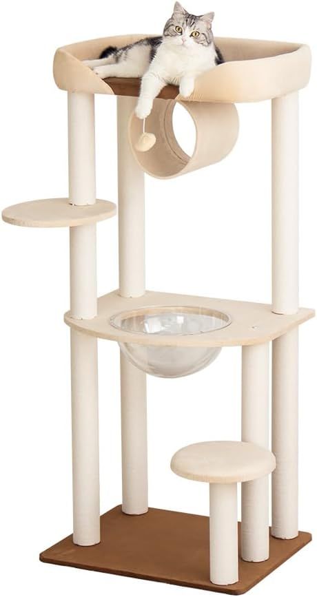 LULUCAT キャットタワー クッション入りベッド 【販売元LULUCAT OFFICIAL】巨大土台 据え置き おしゃれ 多頭飼い コンパクト シニア猫 大型猫 安定感 低め 転倒防止デザイン 展望台 猫ベッド 運動