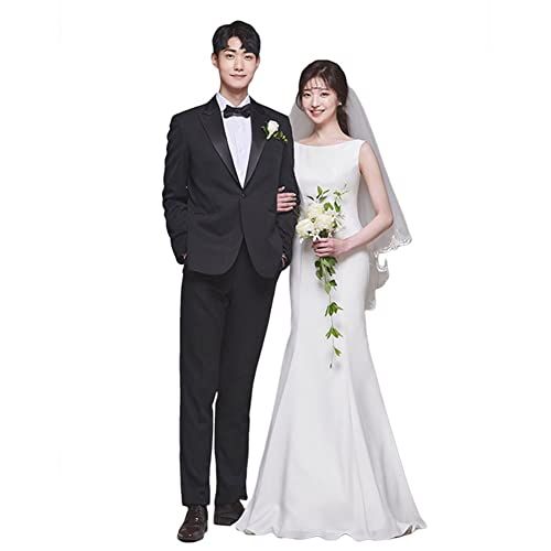 Fiveen ウェディングドレス 前撮り ワンピース シンプル ノースリーブ ドレス 前撮り 結婚式 二次会 発表会 ロングドレス 演奏会 L