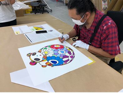 村上隆 版画 お花の玉の上にて、パンダの子供がすやすや。寝ています