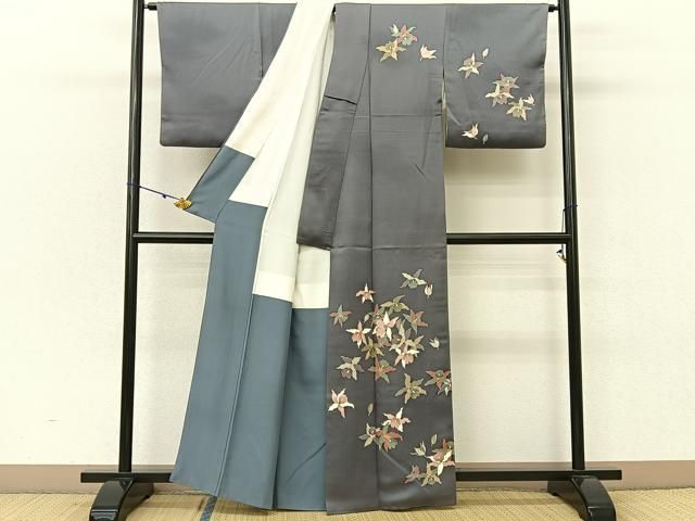 平和屋着物▽上質な小紋 単衣 総刺繍 月 兎 金銀糸 正絹