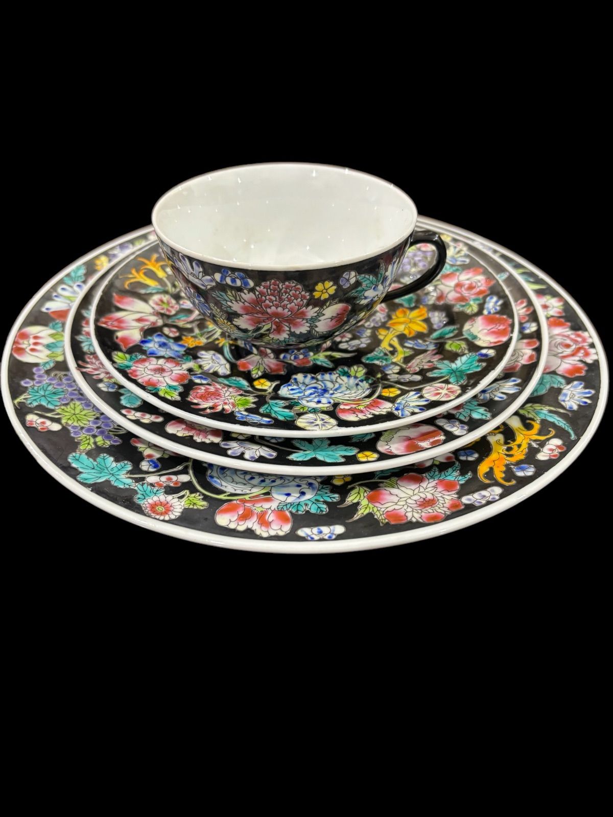 中国古美術品 清末民国時代 粉彩黒漆食匣 食盒 高さ約25cm 工芸品