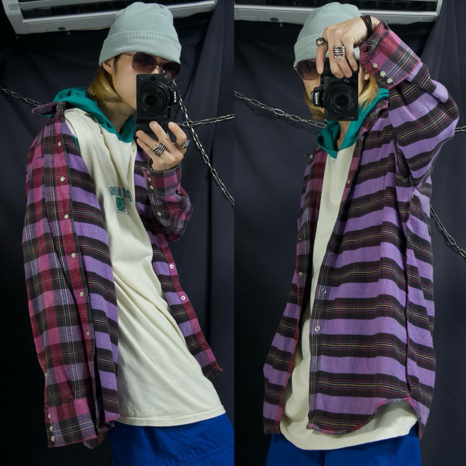 80s USA made SADDLE KING Western BY KEY HeavyWeight Cotton Flannel Fake Reversible MexicanBorder TartanCheck L|S Weatern Shirts