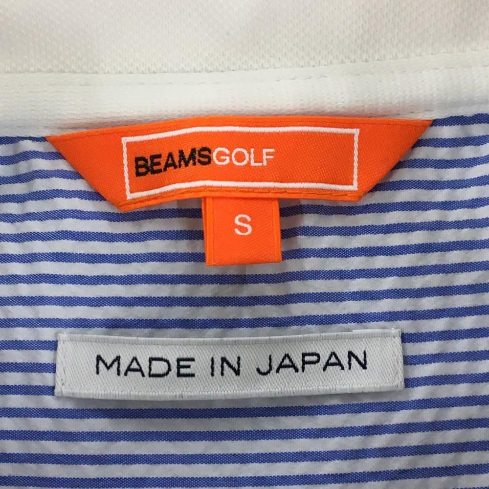 BEAMSGOLF - 【美品】ビームスゴルフ 半袖ポロシャツ 白×ブルー 背面ストライプ サッカー生地 レディース S ゴルフウェア BEAMS GOLF 美品】ビームスゴルフ 半袖ポロシャツ 白×ブルー 背面ストライプ