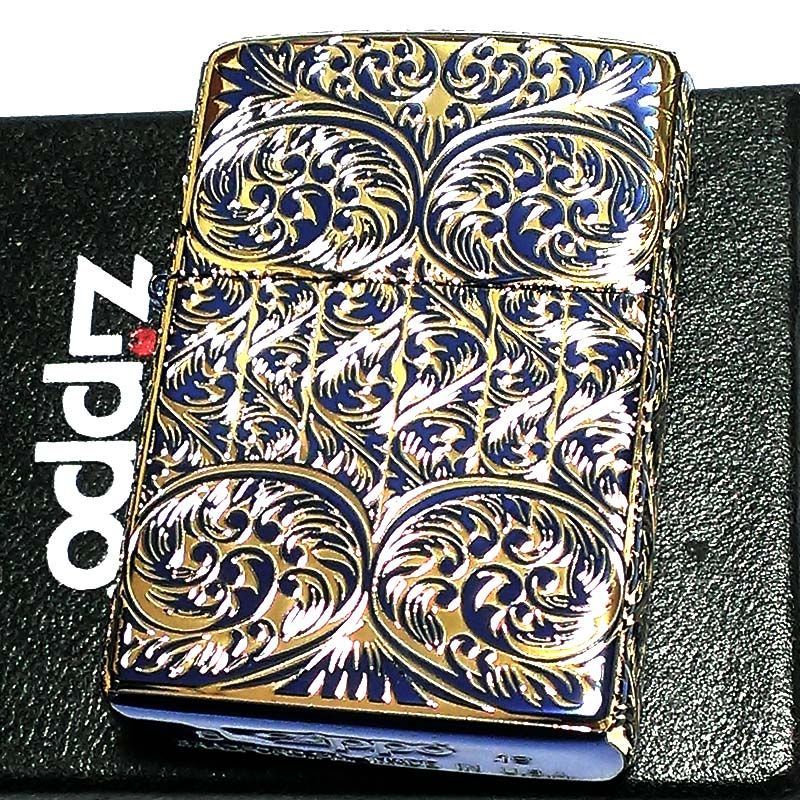 ZIPPO スプレンダー イオンブルー ジッポ ライター アラベスク模様 5面加工 彫刻 ゴールド鍍金差し 金タンク 青 かっこいい おしゃれ  レディース メンズ ギフト プレゼント - メルカリ