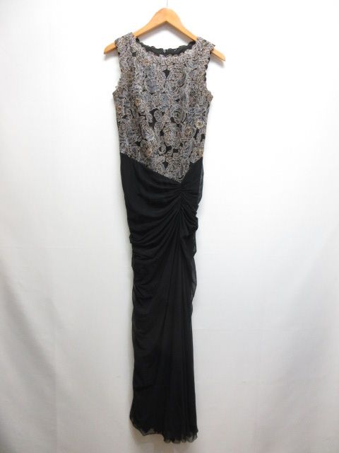美品♡タダシショージ レース モックネック カクテルドレス 膝丈 黒 2 タダシショージ TADASHI SHOJI ノースリーブ ロング マキシ
