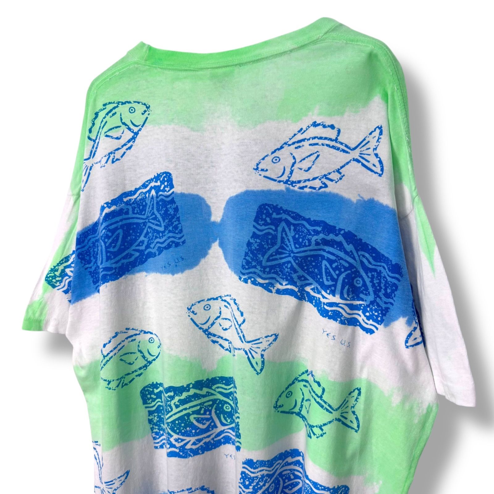 メンズ 90s yes u.s. Fish Multi Border Print T-Shirt 【ONE SIZE