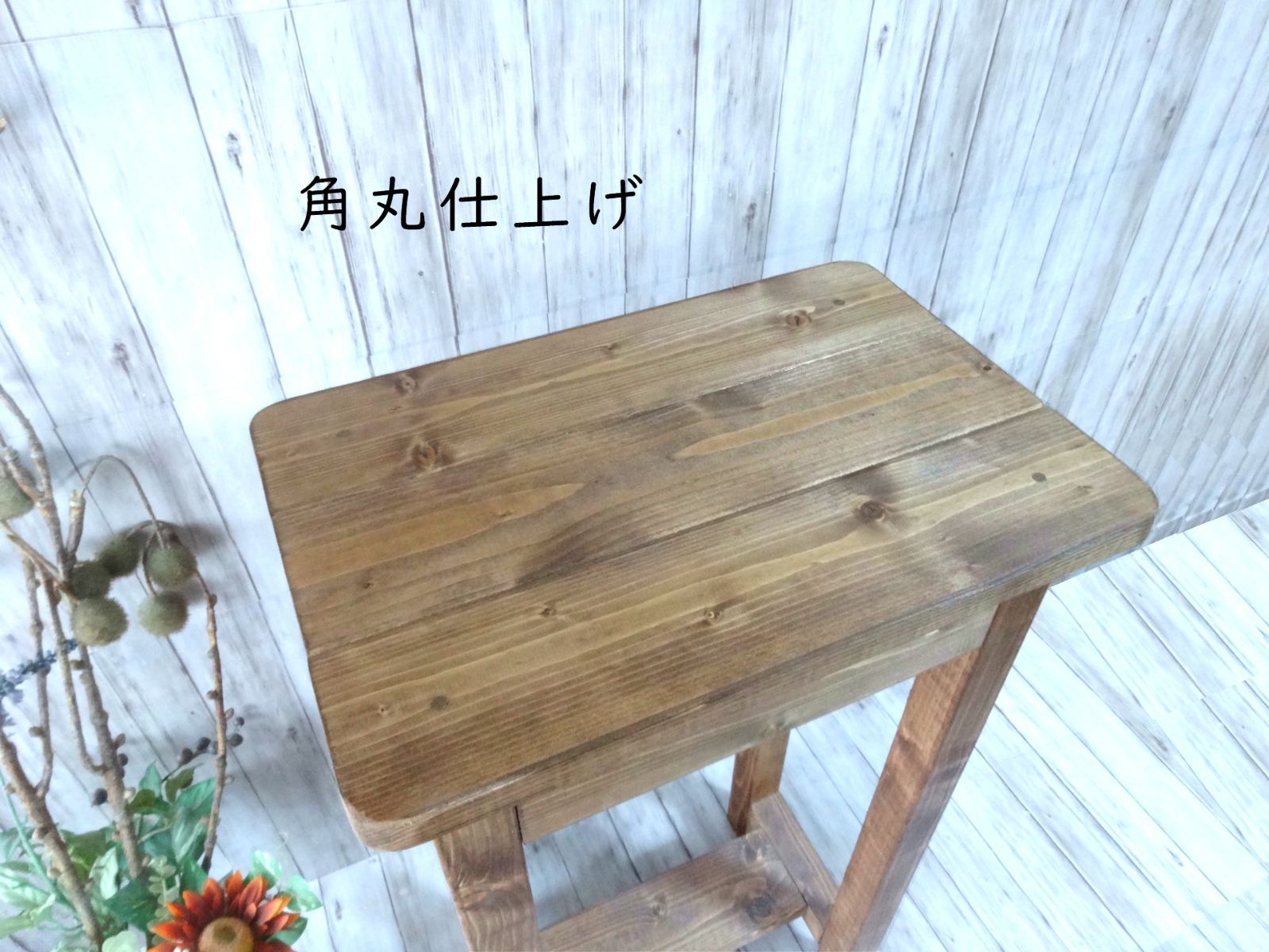 ハンドメイド 小型サイドテーブル 角丸仕上げ （チーク色） 購入 ハンドメイド 小型サイドテーブル 角丸仕上げ （ダークチーク色