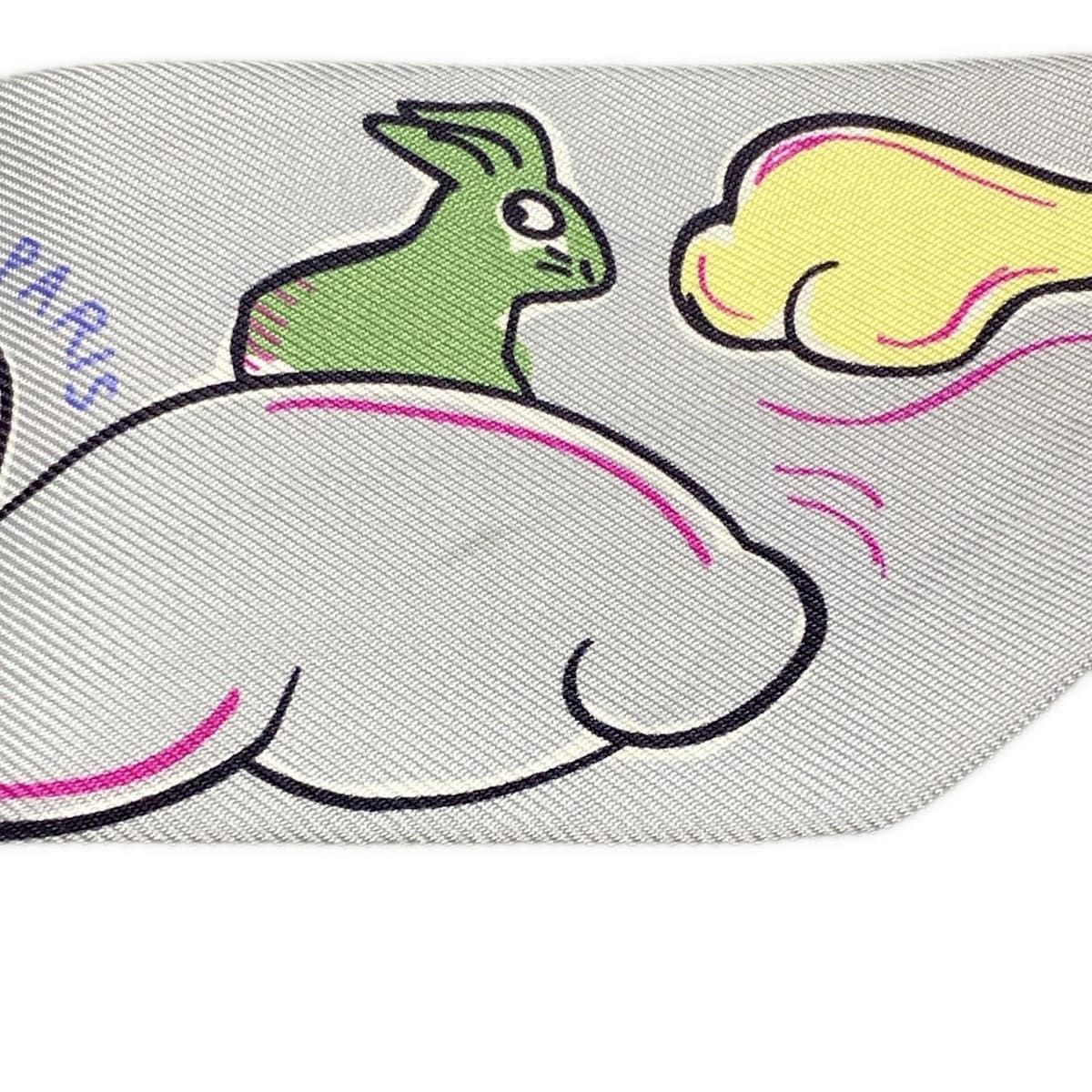 エルメス HERMES ツイリー グレー×オレンジ×マルチ リボンスカーフ  