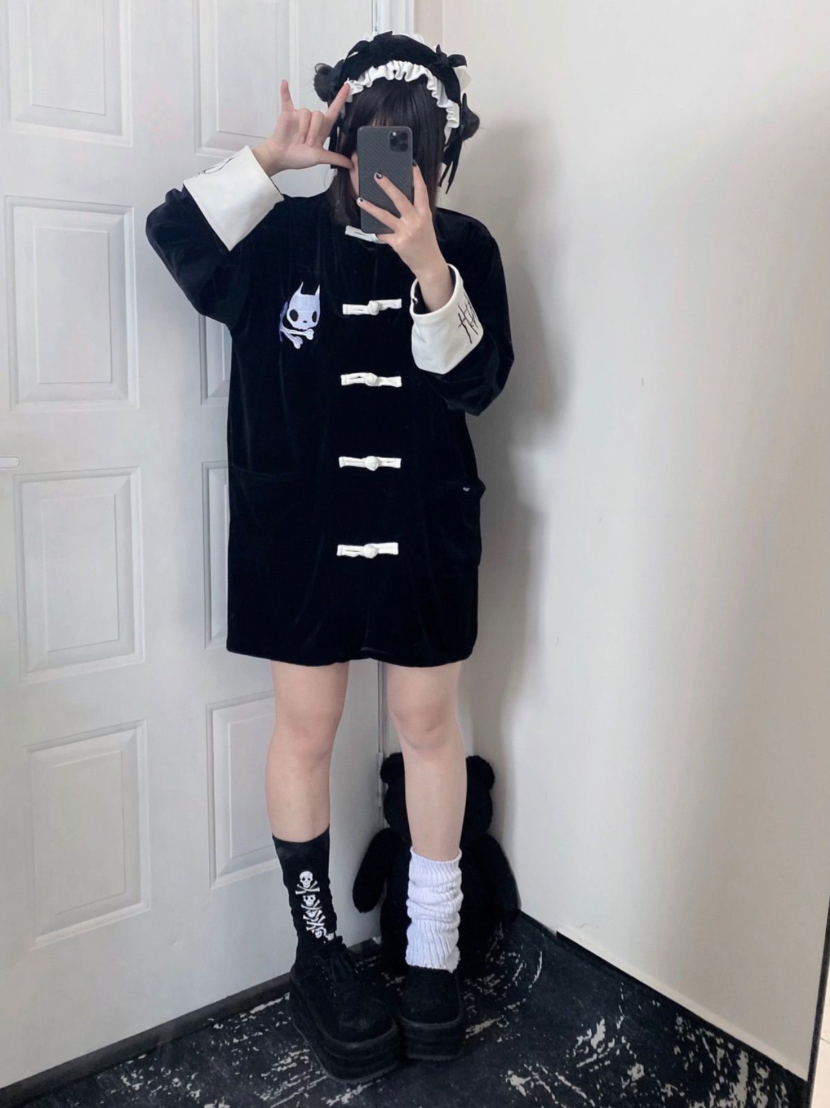 黒 チャイナ風 ロリィタ ブラック 地雷系 サブカル 地雷系 パンク 天使界隈 量産型 サイバー y2k 地雷系 原宿 渋谷 推し活 病みかわ かわいい コスプレ ハロウィン キャラクター 漫画 キョンシー ガーリー系 ロリータ y3k