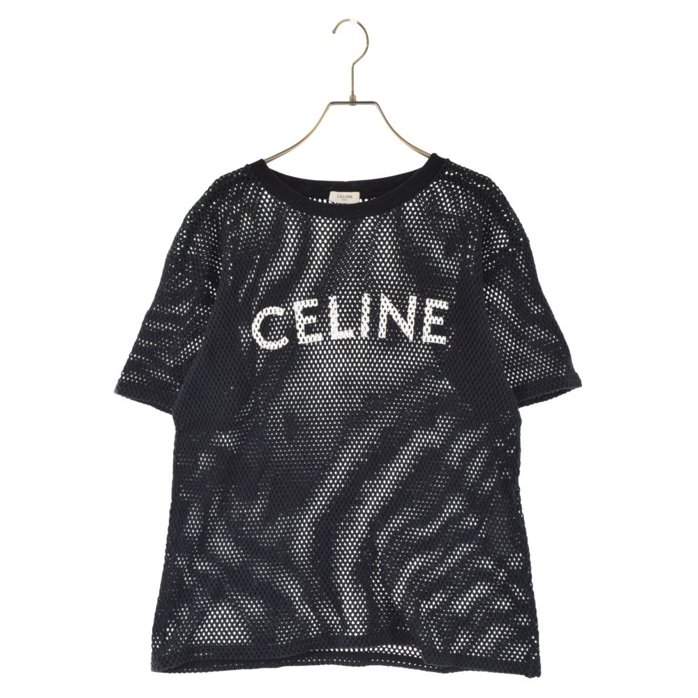 美品 セリーヌ CELINE Tシャツ カットソー 半袖 ショートスリーブ ロゴプリント コットン トップス レディース S ブラック約13cm